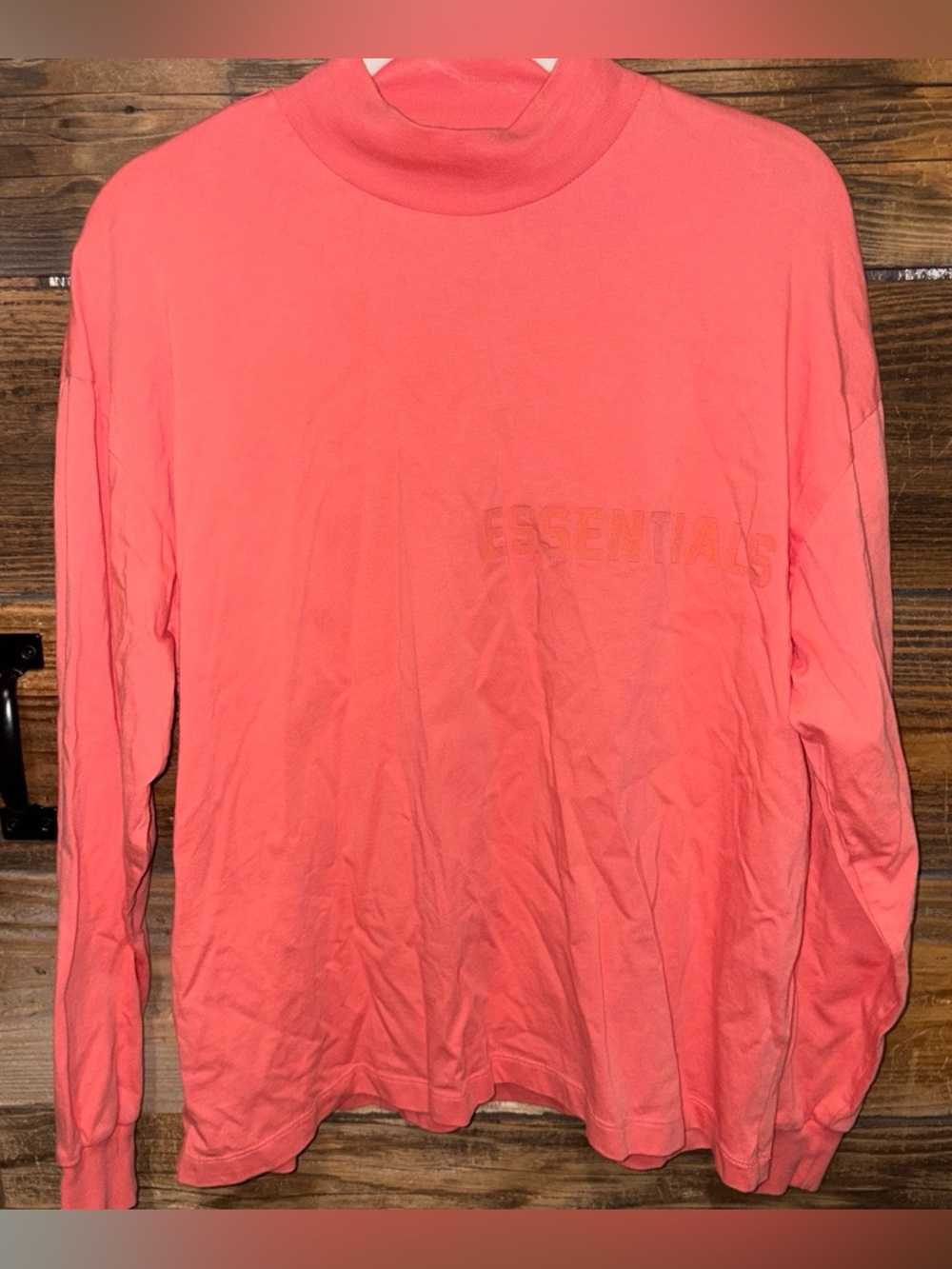 ESSENTIALS Men's Long-Sleeve Mock Neck Shirt in Coral